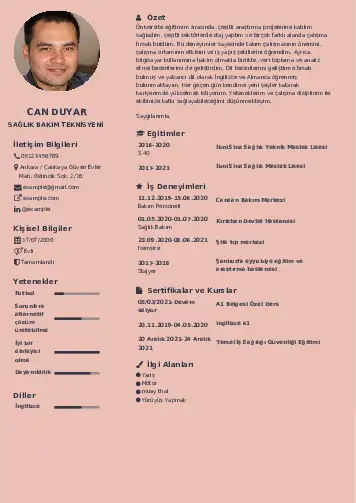 Hasta Bakıcı Cv Örnekleri cv indir